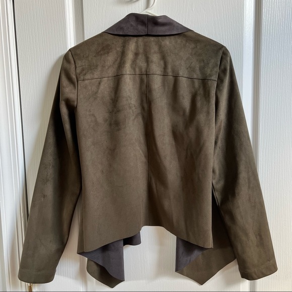 Bagatelle Faux Suede Drape Front Jacket Olive Green - Picture 4 of 7